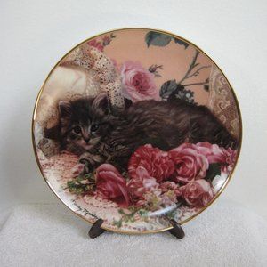 Franklin Mint Heirloom Cat Plate, "Bed of Roses", limited edition, HA4781